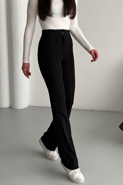 MODAGEN Schwarze Lycra-Palazzo-Hose mit hoher Taille für Damen