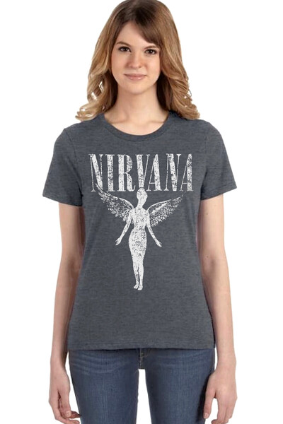 ROCKANDROLL Γυναικείο μπλουζάκι Angel Nirvana με κοντό μανίκι ανθρακί