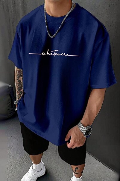 NO 601 Tricou oversize cu imprimeu albastri Saks pentru bărbați