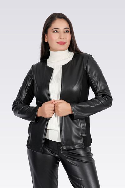 TOLGA SARAÇOĞLU 50074 JACHETĂ COMBINĂ DE PIELE TRICOTĂ NEGRĂ