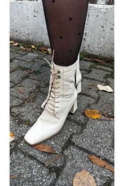 by emine eren emotion shoes GARDENİA KREM DERİ KISA BOT