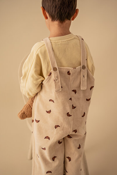 Kirazkids Croissant Printed Velvet Girl Boy Jumpsuit