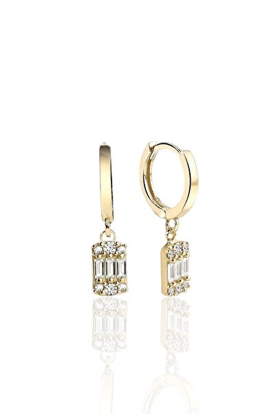 jelux silver Gümüş 925 Ayar 14 Mm Baget Zirkon Taşlı Zarif Küpe