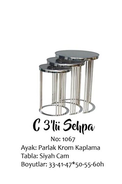 Ankara Mobilya Brc Zigon 13383 C Model Düz Siyah Temper cam GÜMÜŞ Kaplama Met...