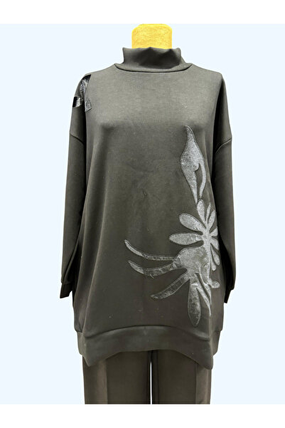 SEÇİL YAPRAK DESENLİ  DİK YAKA SWEATSHİRT