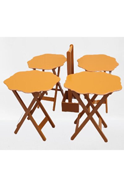 BENGİ TİCARET Zigon Çanta 90087 Sehpa Yonca Tk Dörtlü Model Ahşap MDF Hardal ...