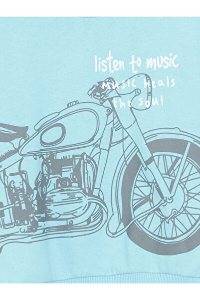 LC Waikiki LCW ECO Mavi Bisiklet Yaka Baskılı Erkek Çocuk Sweatshirt