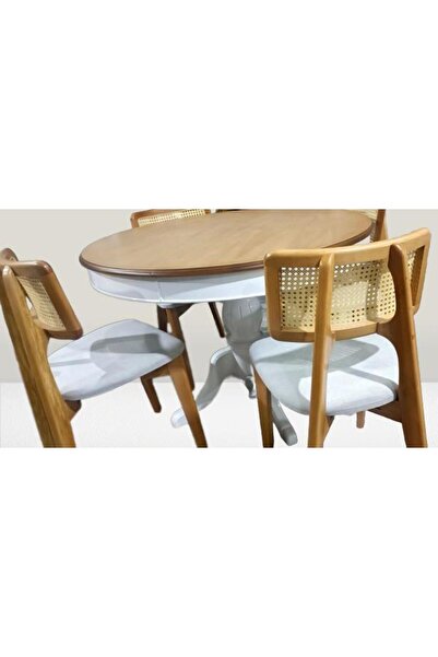 BENGİ TİCARET Masa Sandalye 90180 Tk Ihlamur Baba Ayak Model MDF Tabla 100cm Beyaz Ceviz ElYapı