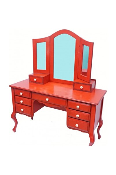 BENGİ TİCARET Makyaj Masa 19330 Dresuar 9çekm Kayın Aslan Ayak Kırmızı Lake Yan Açıl El Yapım
