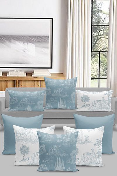 Filamente 8-Piece Throw Pillow Case Set Toile De Jouy Style