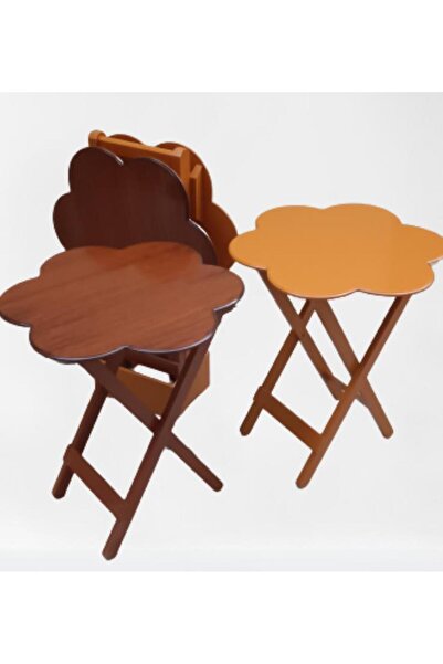 BENGİ TİCARET Zigon Çanta 90106 Sehpa Papatya Model Dörtlü Ahşap MDF Ceviz-Ha...