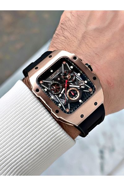Quantum Function Black Color 10 Atm Waterproof Silicone Cord Steel Case Men Wrist Watch 1080.451