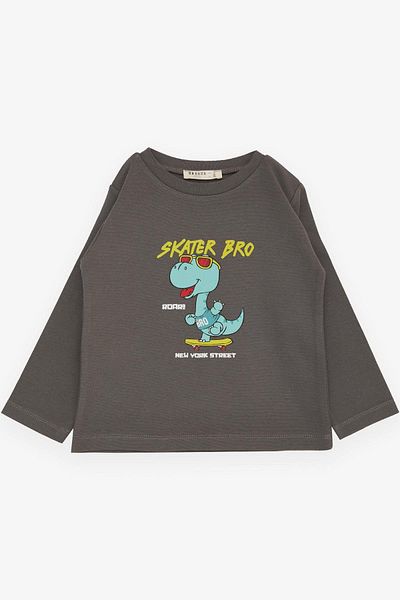 Breeze Girls & Boys Boy's Long Sleeve T-Shirt Skateboarder with Glasses Dinosaur Printed 1-4 Years, Smoked