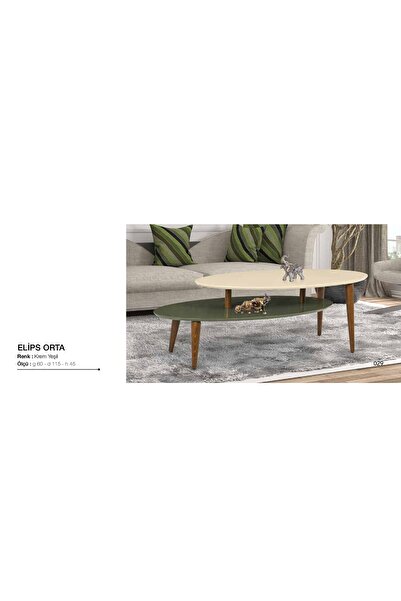 BENGİ TİCARET Orta sehpa OSM 11828 ELİPS iki katlı Parlak Krem Yeşil Kayın RE...