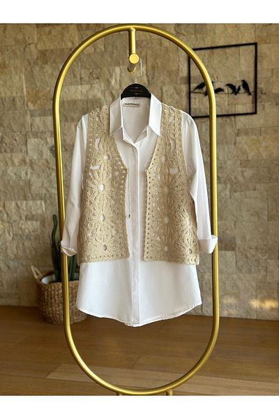 Hatun Atila Γυναικείο Ακρυλικό Γιλέκο - Hatunatila Ecru Model 5153