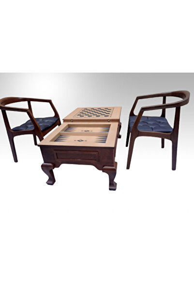 BENGİ TİCARET Orta sehpa 19635 SATRANÇ-TAVLA Büyük Kayın ASLAN Ayak Kolçak Suni Deri Kapitone