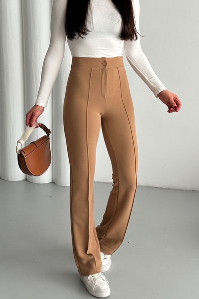 MODAGEN Kamelfarbene Lycra-Palazzo-Hose mit hoher Taille für Damen
