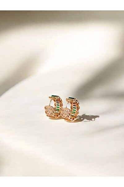 shesra Kadın Vıp Zirkon Taşlı Rosegold Rodyum Kaplama Çelik Küpe - 17 mm