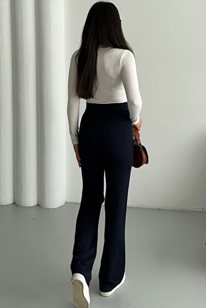 MODAGEN Női sötétkék Lycra Palazzo magas derekú nadrág