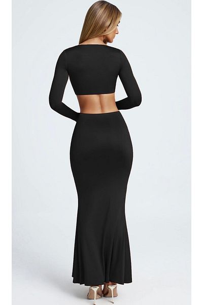 pink life Black Buckle Slit Maxi Double Set