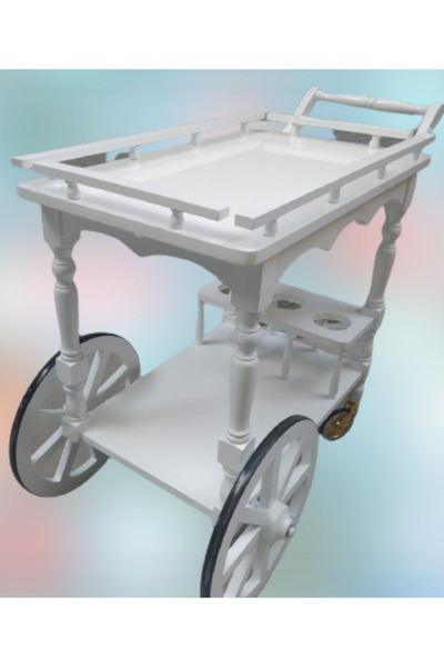 BENGİ TİCARET Servis Araba 12012 Büyük Teker Model Kayın Ayak Nature Ceviz Bo...