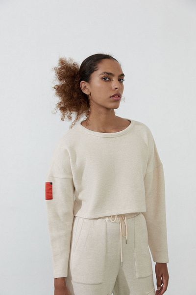 Rue Studio Ecru Basic Κοντό Φούτερ