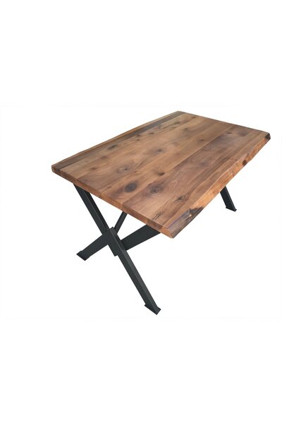 BENGİ TİCARET Masa 18049 Kütük desen Model Ceviz Kaplama ceviz renk tabla Metal X Ayak El yapım