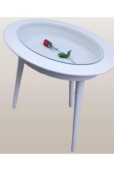 BENGİ TİCARET Hobi Adn 90269 Dekoratif Sehpa Rölyef Camlı Ahşap Mdf Beyaz Lak...