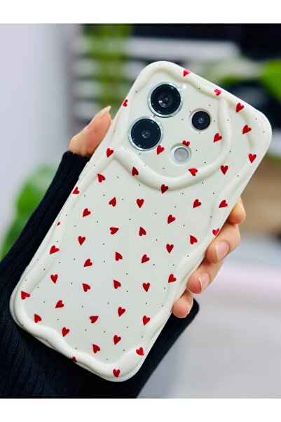 Go Aksesuar Xiaomi Redmi Note 13 Pro 5g Compatible Red Hearts Design Silicone Case