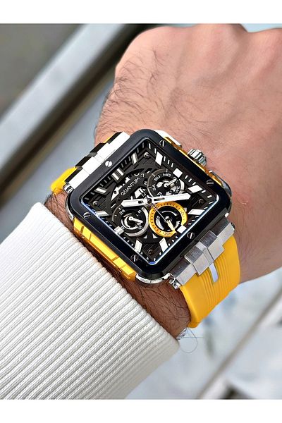 Quantum Functions Active 10 Atm Waterproof Silicone Cord Yellow Color Men's Wristwatch 1102.354