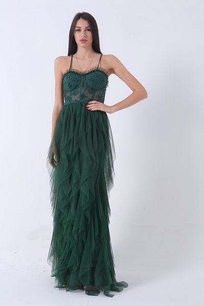 Feminist Transparent Jewelled Skirt Frilly Evening Dress Emerald9705034