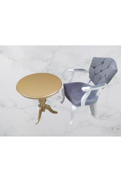 BENGİ TİCARET Fiskos Berjer 18377 Sandalye Kelebek Model Beyaz Gold Kapitone Kumaş Aslan Ayak