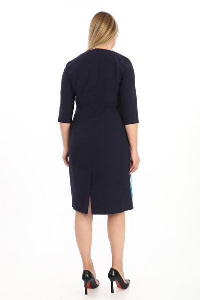 etselements Evening Dress with Print Crew Neck and Button Detail - 7071