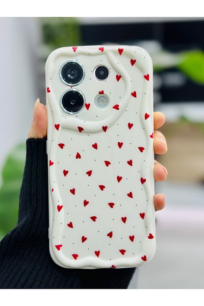 Go Aksesuar حافظة سيليكون بتصميم قلوب حمراء متوافقة مع هاتف Xiaomi Redmi Note 13 Pro 5G