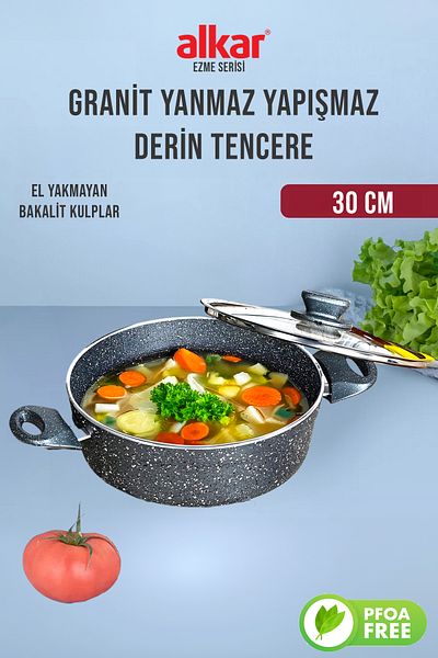 FİTHOME Granite Fireproof Non-Stick Deep Food Pot Non-Hand Burning Handles