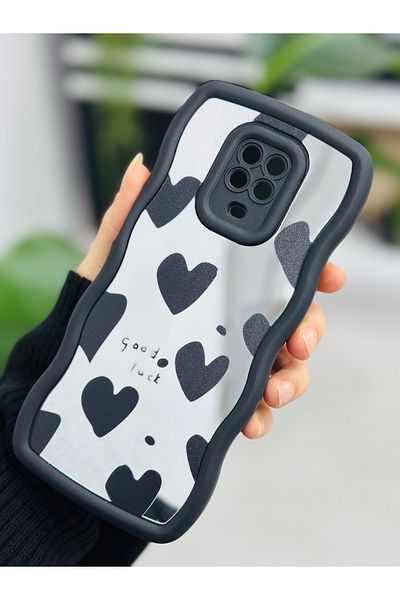 Go Aksesuar جراب سيليكون عاكس بتصميم قلب أسود متوافق مع هاتف Xiaomi Redmi Note 9s - Redmi Note 9 Pro