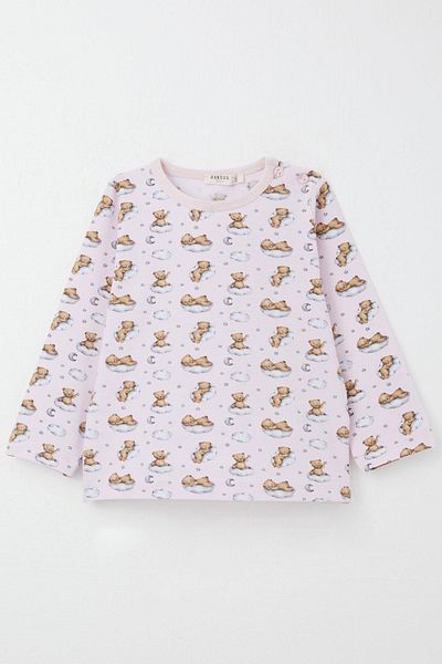 Breeze Pink Pajamas Set for Girls 1-3 Years - Cute with Sky and Teddy Bear Pattern