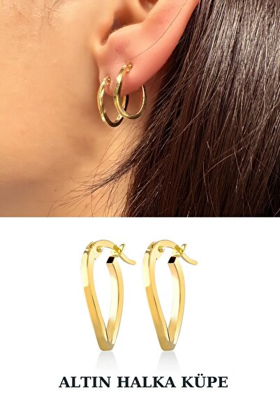 Hepimitu 14 Ayar Altın Oval Halka Küpe