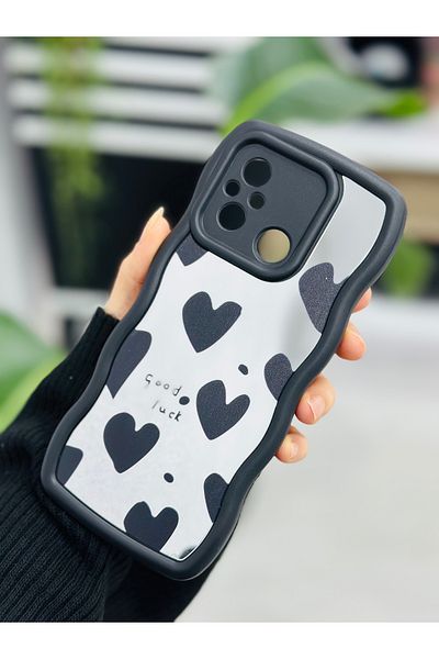 Go Aksesuar جراب سيليكون بتصميم قلب أسود عاكس متوافق مع هاتف Xiaomi Redmi 12C