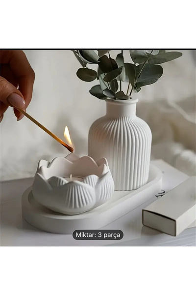 MissTulinaKozmetik Pinterest Çizgili Vazo ve Lotus Şekilli Mum Beton Sunum Ta...