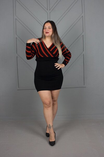 Truva XXL Plus Size Front Back V-Neck Knitwear Dress