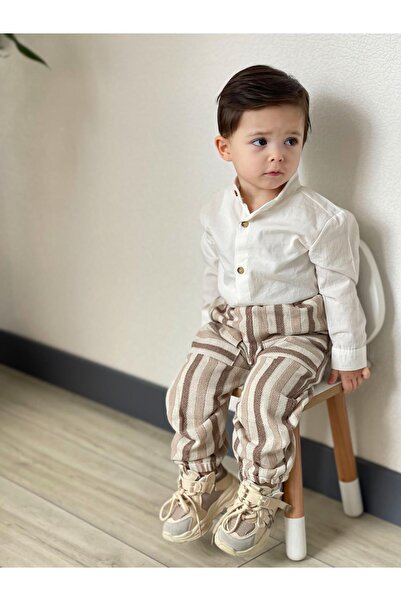 favorimkids Linen Cream Striped 2-Pocket Set - Bottom and Top Set