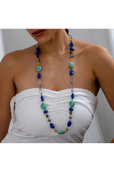 Store Boho Style Resin Colorful Beads Long Style Necklace