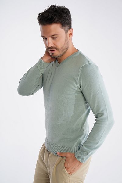 Trist Star Mint Men's Knitwear V-Neck Sweater - 100% Cotton Trist-1102