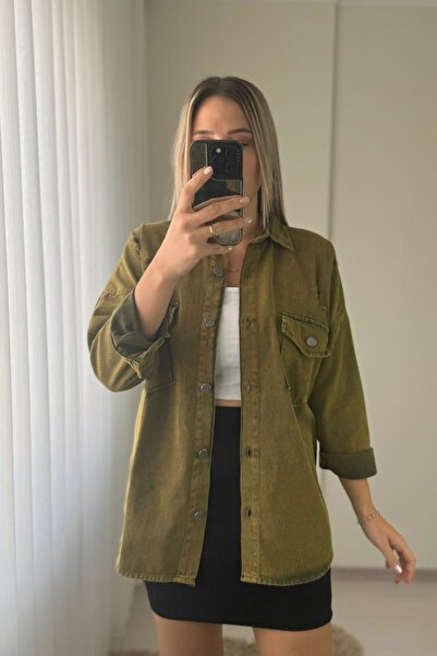 Kubos Moda Оверсайз сорочка-піджак з розрізами, хакі, габардин