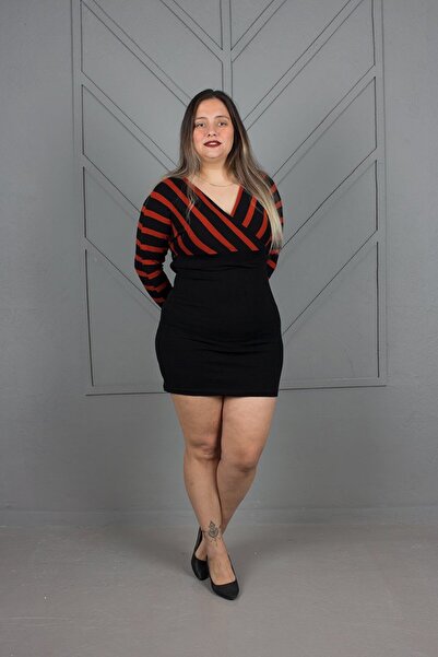 Truva XXL Plus Size Front Back V-Neck Knitwear Dress