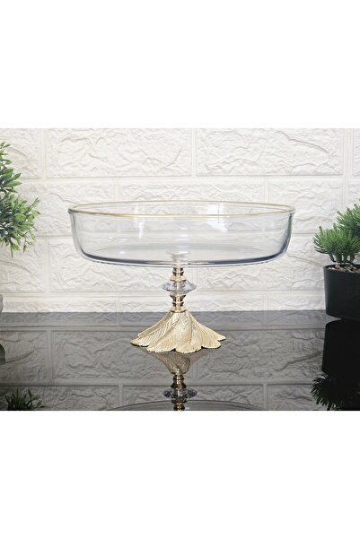 atabey home PAŞABAHÇE OVAL BORCAM GOLD DÖKÜM SEMERKAND YUVARLAK AYAKLI GOLD DETAYLI SUNUMLUK  26 CM