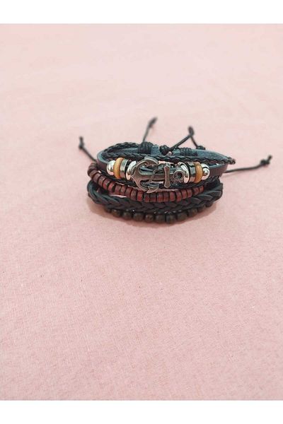 asya stil Figured Leather Bracelet and Hood Set of Four