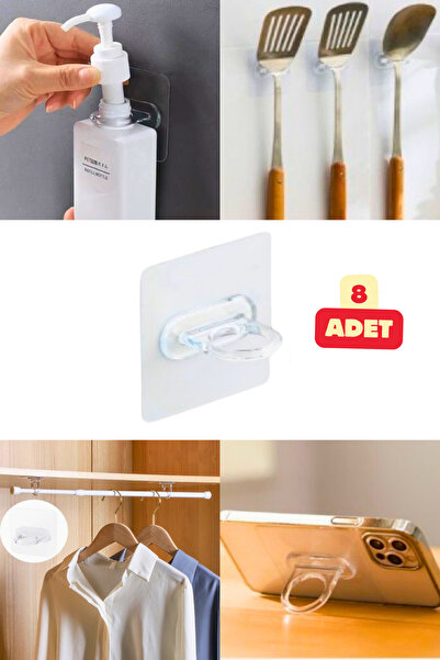 Vekorr 8 Adet Yapışkanlı Yuvarlak Halka Çok Amaçlı Askı Tutucu Set Dolap Mop ...
