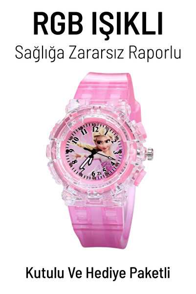 Lunio Rgb Işıklı Ve Frozen Karlar Ülkesi Elsa Kadranlı Analog Çocuk Ve Genç K...